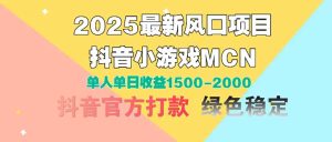 2025最新风口项目 抖音小游戏MCN 单人单日收益1500-2000+-七量思维