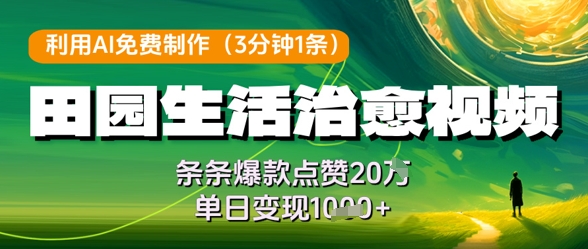 利用AI免费制作田园生活治愈视频，条条爆款点赞20W，单日变现几张-七量思维