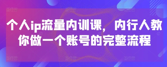 个人ip流量内训课，内行人教你做一个账号的完整流程-七量思维