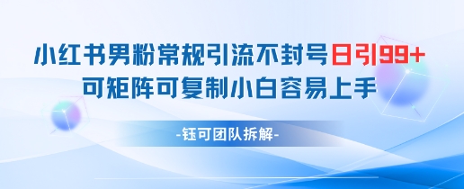 小红书男粉常规引流不封号日引99+变现简单 可矩阵可复制小白容易上手-七量思维
