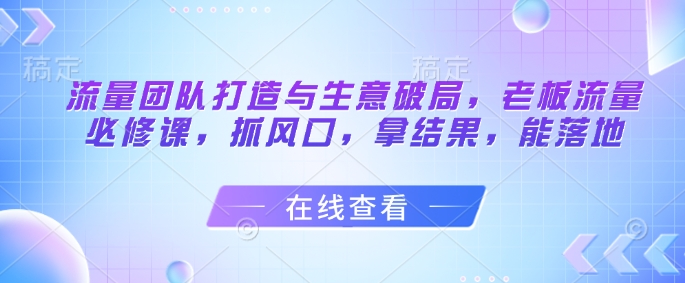 流量团队打造与生意破局，老板流量必修课，抓风口，拿结果，能落地-七量思维