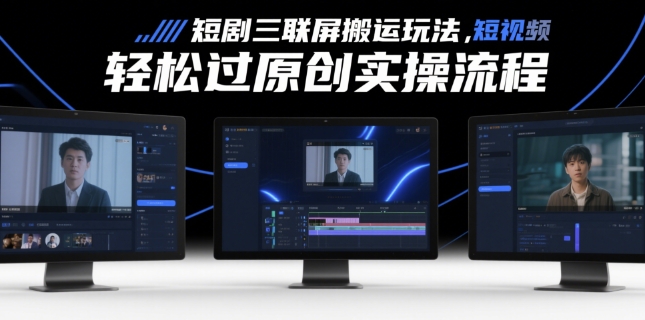 短剧三联屏搬运玩法，短剧搬运轻松过原创实操流程-七量思维