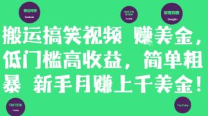 搬运搞笑视频挣美金，低门槛高收益，简单粗暴新手月入上千美刀-七量思维