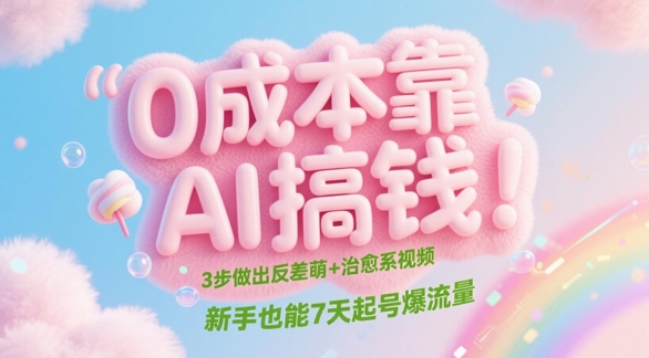 0成本靠AI搞钱！3步做出反差萌+治愈系视频，新手也能7天起号爆流量-七量思维