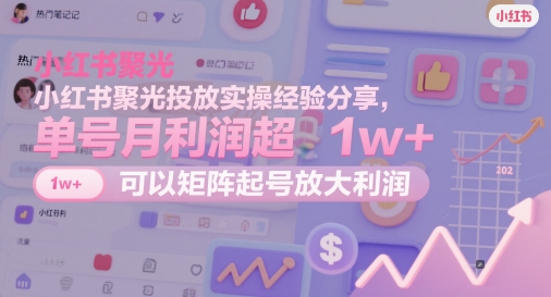 小红书聚光投放实操经验分享，单号月利润超1w+，可以矩阵起号放大利润-七量思维