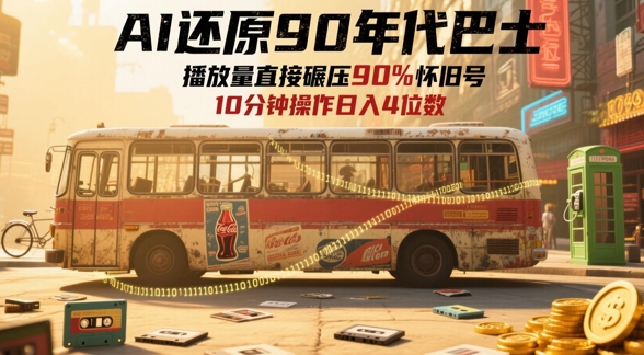 AI还原90年代巴士，一帧就让70后泪崩，播放量直接碾压90%怀旧号，每天操作十分钟，日入四位数-七量思维