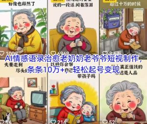 AI情感语录治愈老奶奶老爷爷短视制作,条条10万+,轻松起号变现-七量思维