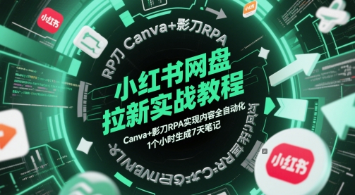 小红书网盘拉新实战教程，Canva+影刀RPA实现内容全自动化，1个小时生成7天笔记-七量思维