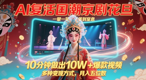 AI复活国潮京剧花旦，一颦一笑美到窒息，10分钟做出10W+爆款视频，多种变现方式，月入五位数-七量思维