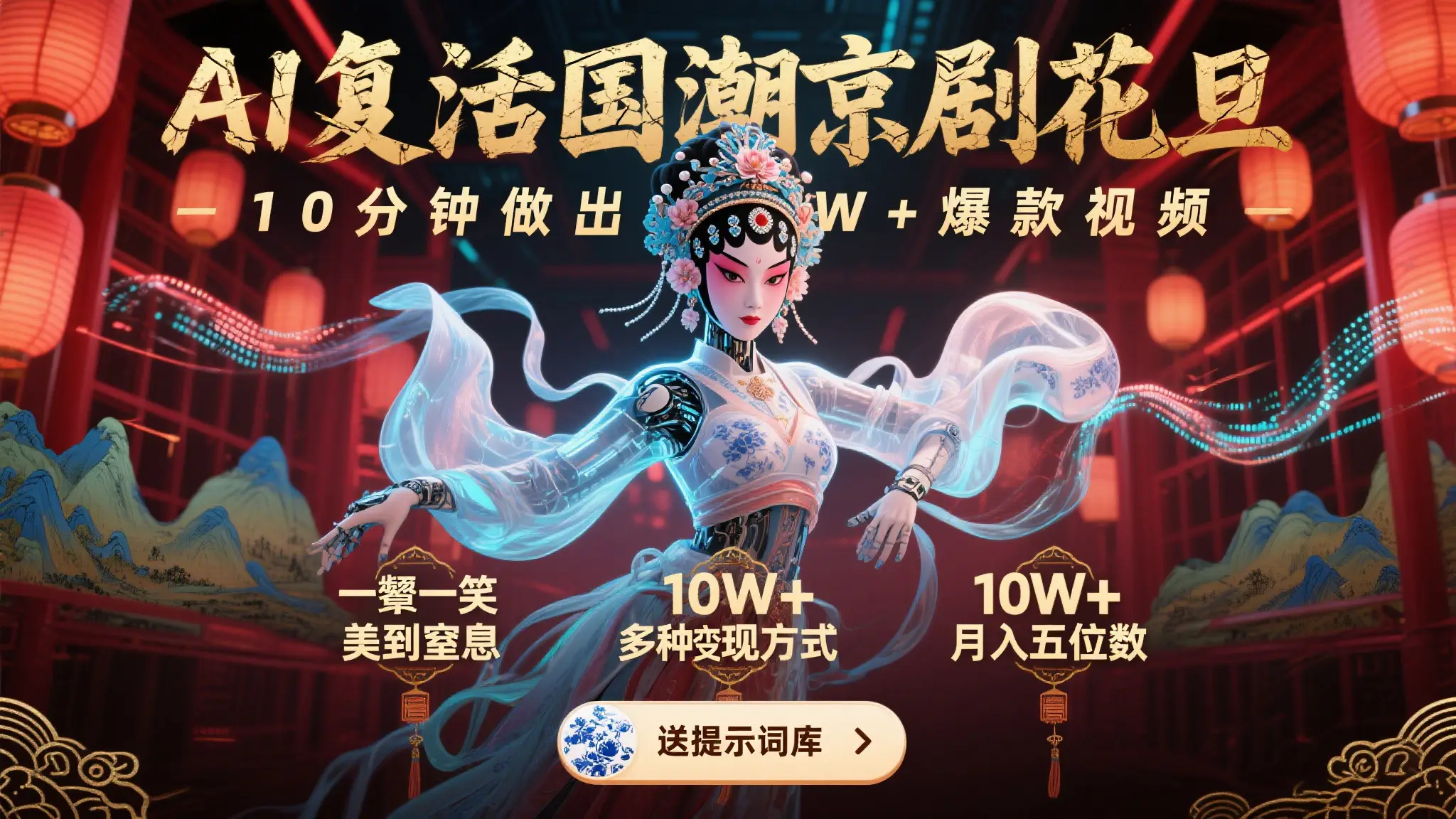 AI复活国潮京剧花旦，10分钟做出10W+爆款视频，多种变现方式，月入五位数-创业猫
