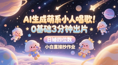 AI生成萌系小人唱歌，0基础3分钟出片，28个作品涨粉8.9W，单条最高19W赞，日入四位数，小白直接抄作业-七量思维