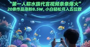 第一人称水族代言视频条条爆火，20条作品涨粉8.5W，小白轻松月入五位数-七量思维