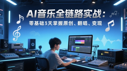 AI音乐全链路实战变现课：零基础3天掌握原创、翻唱、变现-七量思维