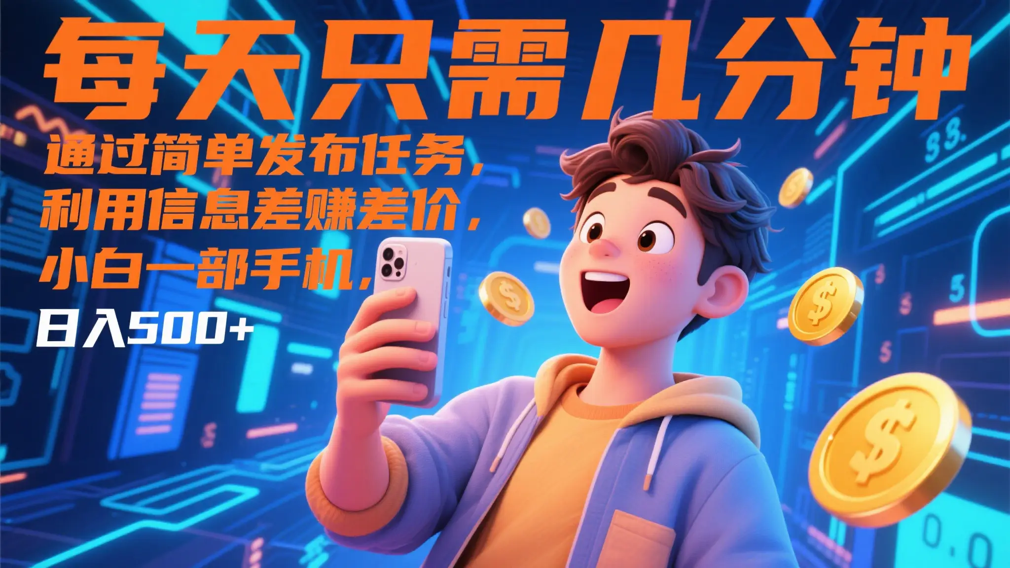 每天只需几分钟，通过简单发布任务，利用信息差赚差价，小白一部手机，日入500+-创业猫