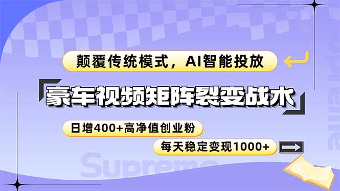 豪车视频矩阵裂变战术，颠覆传统模式，AI智能投放，日增400+高净值创业…-七量思维