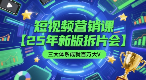 短视频营销课【25年新版拆片会】三大体系成就百万大V，包含正课、拆片会、手把手教学直播课等-七量思维