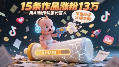 用AI制作幼崽代言人，宝宝的控诉火爆全网，15条作品涨粉13W，单号月入5位数实操教程-七量思维