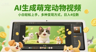 AI生成萌宠动物视频，小白轻松上手，多种变现方式，日入4位数-七量思维
