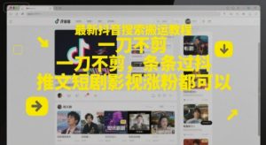 最新抖音搜索搬运教程，一刀不剪，条条过抖，推文短剧影视涨粉都可以-七量思维