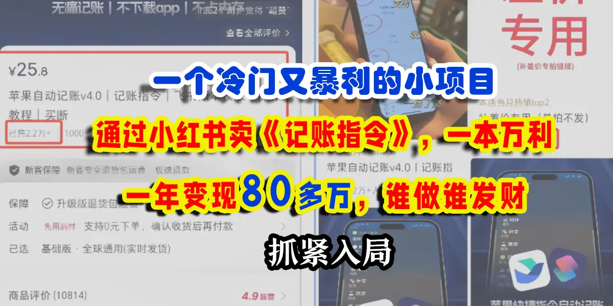 一个冷门又暴利的小项目，通过小红书卖记账指令，一本万利，一年变现80多个，谁做谁发财-创业猫