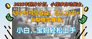 2025年翻身计划,小程序自动掘金48小时可见收益,日入2000+,长期稳定…-七量思维