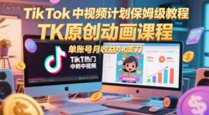 TikTok中视频计划保姆级教程，TK原创动画课程，单账号月收益4k美刀-七量思维