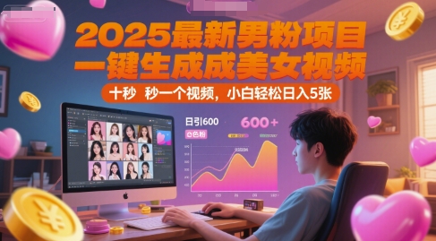 2025最新男粉项目，一键生成美女视频，日引600+色粉 十秒一个视频，小白轻松日入5张【揭秘】-七量思维