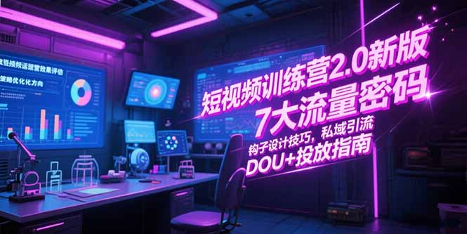 短视频训练营2.0新版，7大流量密码/钩子设计技巧/私域引流/DOU+投放指南-七量思维