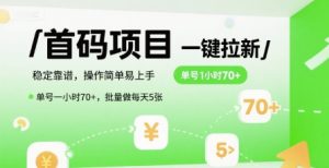 首码一键拉新项目,稳定靠谱,操作简单易上手,单号一小时70+,批量做每天5张【揭秘】-七量思维