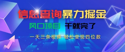 信息查询暴力掘金，一天三条视频，轻松变现四位数，风口项目干就完了【揭秘】-七量思维