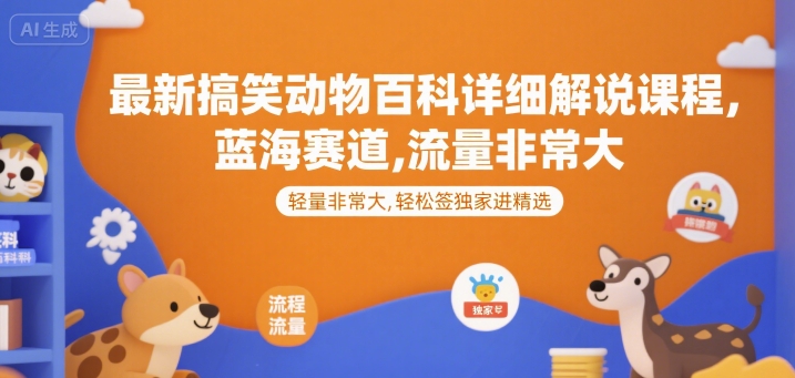 最新搞笑动物百科详细解说课程，蓝海赛道，流量非常大，轻松签独家进精选-七量思维