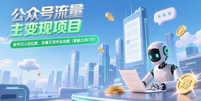 公众号流量主变现项目，新手日入四位数，含爆文写作全攻略(更新25年7月-七量思维