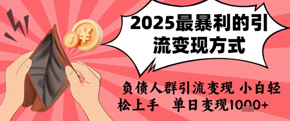 2025年最暴利的引流变现方式，负债人群引流变现，小白轻松上手，日入1k-七量思维