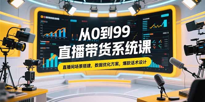 从0到99直播带货系统课，直播间场景搭建，数据优化方案，爆款话术设计-七量思维