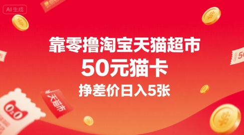 靠零撸淘宝天猫超市50元猫卡，挣差价日入5张-七量思维