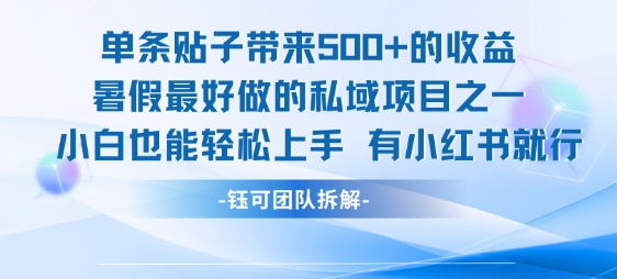 单条贴子带来5张的收益，暑假最好做的私域项目之一，小白也能轻松上手，有小红书就行-七量思维