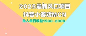 DY小游戏MCN广告2025最新打法单人单日收益1500-2000背靠大平台新手小白…-七量思维