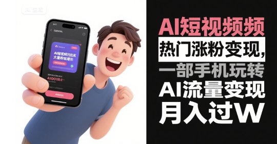 AI短视频热门涨粉变现，一部手机玩转AI流量变现，月入过W-七量思维