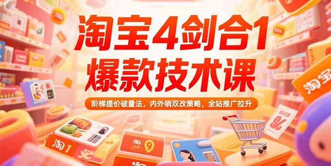淘宝4剑合1爆款技术课73期：阶梯提价破量法，内外销双改策略 全站推广拉升-七量思维