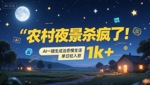 农村夜景杀疯了！AI一键生成治愈系慢生活，单日狂入1k+-七量思维