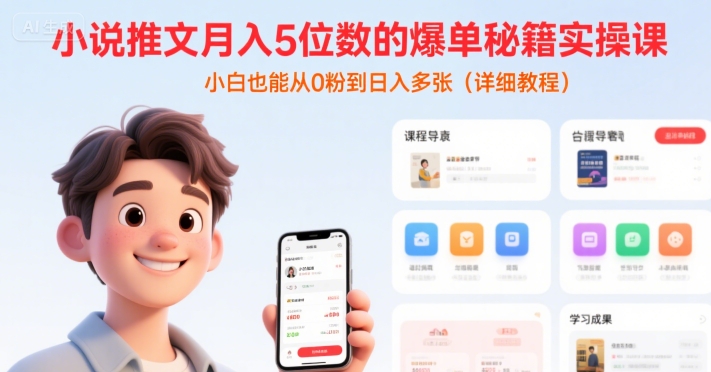 小说推文月入5位数的爆单秘籍实操课，，小白也能从0粉到日入多张(详细教程)-七量思维