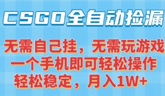 CSGO自动捡漏项目，最新独家玩法，一个手机可操作，新手小白轻松月入1W+，操作简单易上手【揭秘】-七量思维