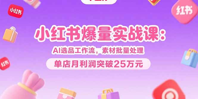 小红书爆量实战课：AI选品工作流，素材批量处理，单店月利润突破25万元-七量思维