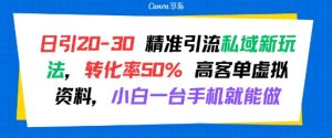 日引 20-30 精准引流私域新玩法，转化率50% 高客单虚拟资料，小白一台手机就能做-七量思维