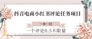 抖音电商小红书评论任务项目，一个评论0.5，一单一结 不限量-七量思维