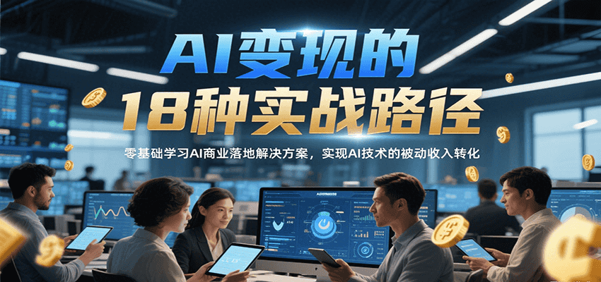 AI变现的18种实战路径，零基础学习AI商业落地解决方案，实现AI技术的被动收入转化-七量思维