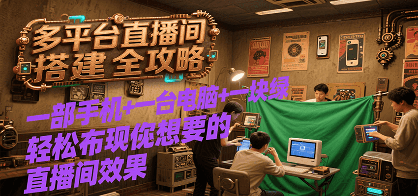 多平台直播间搭建全攻略，一部手机+一台电脑+一块绿布轻松实现你想要的直播间效果-七量思维
