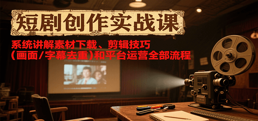 短剧创作实战课，系统讲解素材下载、剪辑技巧(画面/字幕去重)和平台运营全部流程-七量思维