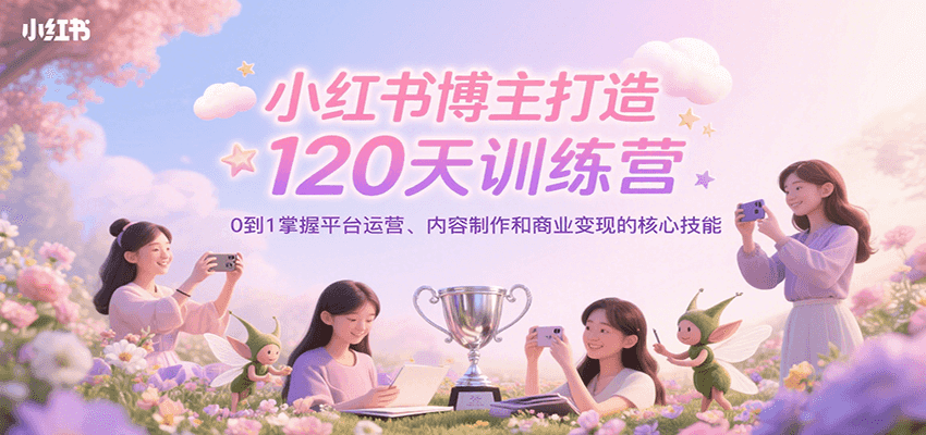 小红书博主打造120天训练营，0到1掌握平台运营、内容制作和商业变现-七量思维