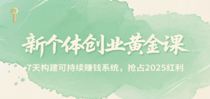新个体创业黄金课,7天构建可持续赚钱系统,抢占2025红利-七量思维